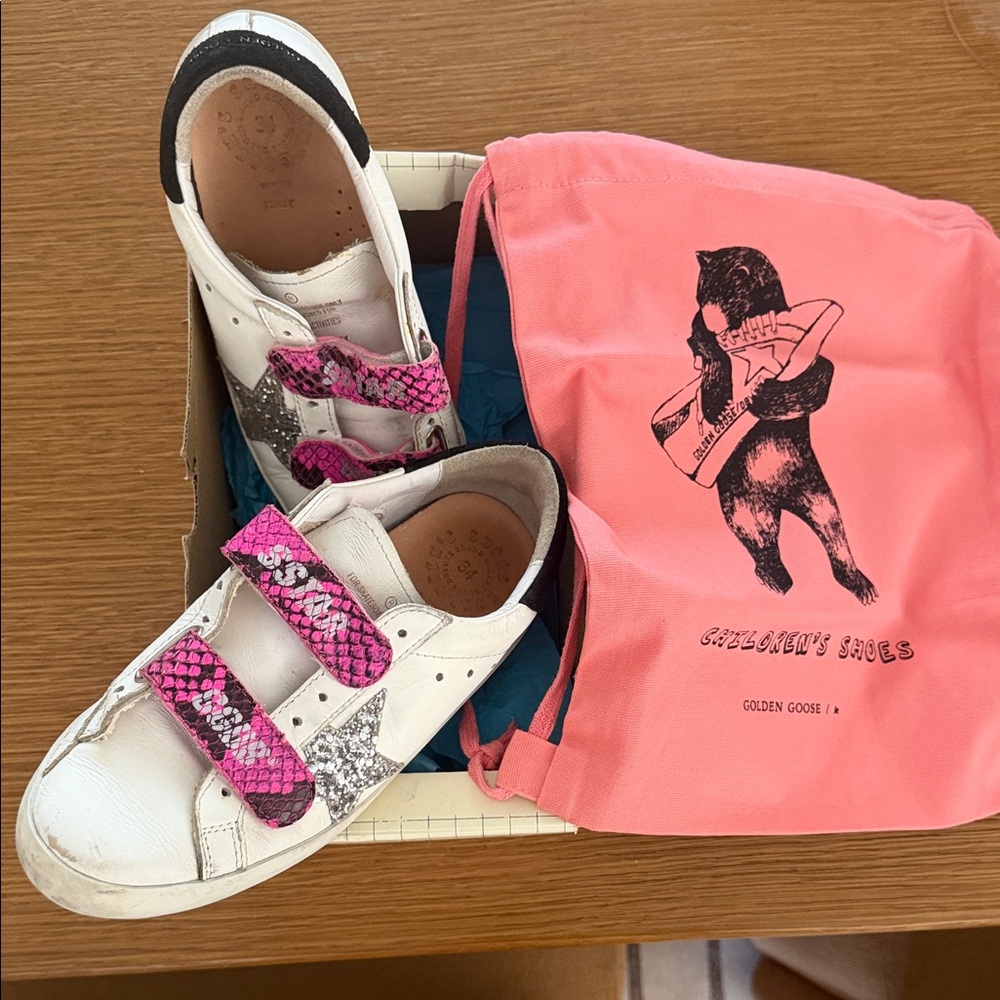Golden Goose White Sneakers with Pink and Silver Accents